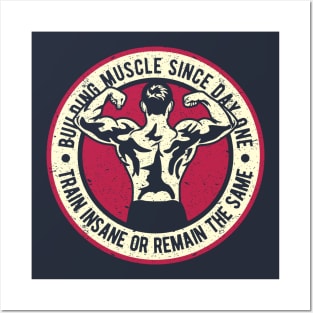 Train Insane Or Remain The Same Building Muscle Since Day One Posters and Art